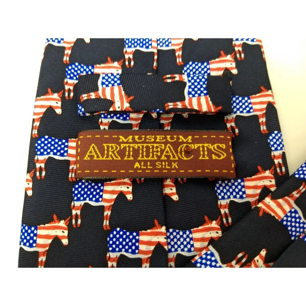MUSEUM ARTIFACTS‎ All Silk Men's Handmade Neck Tie Democrat Donkey American Flag
